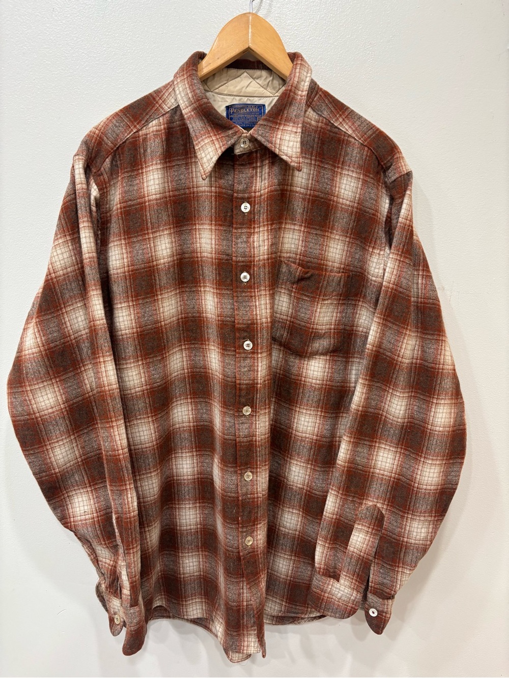 Pendleton Vintage Wool Plaid Button Front Long Sleeve Shirt Men's Size XL-Long